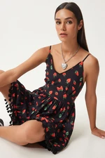 Happiness İstanbul Women's Red Black Patterned Strappy Summer Viscose Dress