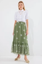 Bigdart 8010 Patterned Chiffon Skirt - Khaki