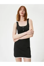 Koton Mini Viscose Dress Thick Straps Buttoned Square Collar