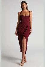 Madmext Burgundy Degajee Collar Strap Dress