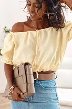 Yellow short blouse with a gathered neckline