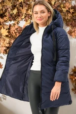 Z6773 DEWBERRY WOMEN'S COAT-PLAIN NAVY BLUE