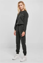 Women's Small Embroidered Long Sleeve Terry Jumpsuit Black