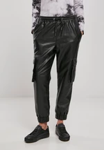 Women's Cargo Pants Made of Faux Leather Black