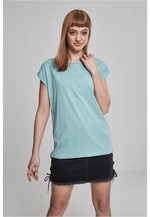 Women's blue T-shirt with extended shoulder