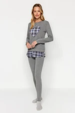 Trendyol Gray Heart Printed Tshirt-Leggings, Knitted Pajamas Set