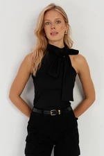 Cool & Sexy Women's Black Bow Crop Blouse