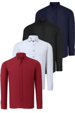 QUADRUPLE SET G721 DEWBERRY MEN'S SHIRT-BLACK-WHITE-NAVY-BURGUNDY