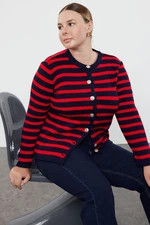 Trendyol Curve Navy Blue-Red Knitwear Plus Size Cardigan