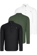 SET OF THREE G783 DEWBERRY JUDGE COLLAR SHIRT-BLACK-WHITE-KHAKI