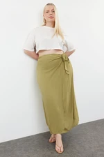 Trendyol Curve Green Tied Double Breasted Closure Viscose Fabric Maxi/Long Length Woven Skirt