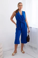 Cornflower blue jumpsuit with ties at the waist