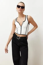 Trendyol White Zippered Ribbed Stretchy Crop Knitted Undershirt