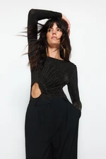 Trendyol Black Window/Cut Out Detailed Silvery Knitted Bodysuit