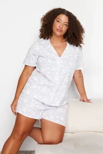 Trendyol Curve Gray Rabbit Printed Shirt Collar Knitted Pajama Set