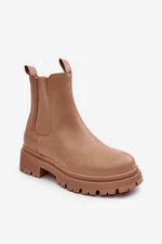 Leather chelsea boots with zipper, dark beige Pitrese