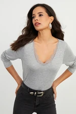 Cool & Sexy Women's Gray V-Neck Blouse