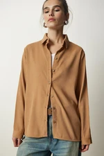 Happiness İstanbul Women's Biscuit Ribbed Velvet Woven Jacket Shirt