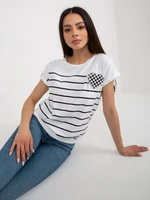 Lady's black and white striped blouse with patch