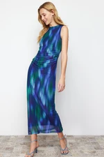 Trendyol Multi-Colored Gather/Drape Detailed Patterned Fitted Maxi Flexible Knitted Pencil Dress