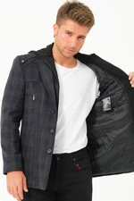 K7532 DEWBERRY MEN'S COAT-PLAID-NAVY BLUE