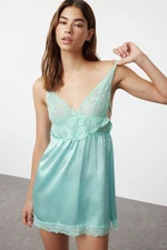 Trendyol Water Green Satin Lace Detailed Rope Strap Knitted Babydoll