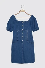 Trendyol Front Button Denim Dress WITH Blue Balloon Sleeves