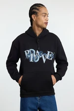 Trendyol Black Oversize/Wide Cut Hooded Puffy Print Fleece/Warm Sweatshirt