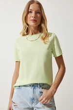 Happiness İstanbul Women's Light Green Crew Neck Basic Knitted T-Shirt