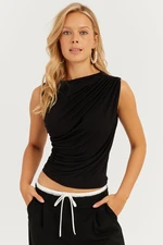 Cool & Sexy Women's Black Gathered Blouse YZ625