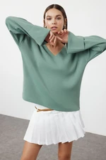 Trendyol Mint Wide Pattern Sleeve Folded Knitwear Sweater