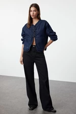 Trendyol Dark Blue Front-tie Oversize Denim Jacket