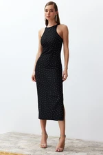 Trendyol Black Fitted Shiny Stone Woven Elegant Evening Dress