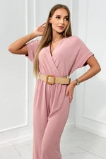 Jumpsuit with decorative belt at the waist powder pink