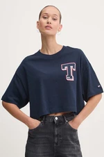 Bavlnené tričko Tommy Jeans dámske, tmavomodrá farba, DW0DW18656