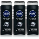 NIVEA MEN Active Clean sprchový gél pre mužov 3 x 500 ml(výhodné balenie)