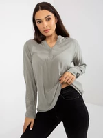 Light green plain blouse SUBLEVEL with V-neck