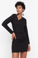 Trendyol Black Belted Woven Asymmetric Collar Woven Dress