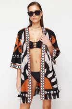 Trendyol Ethnic Pattern Belted Mini Woven 100% Cotton Kimono & Kaftan