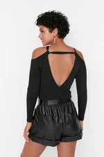 Trendyol Black Crop Back Detail Pletený sveter