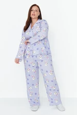 Trendyol Curve Lilac Rabbit Printed Woven Pajama Set