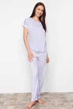 Trendyol Lilac Motto Printed Knitted Pajamas Set