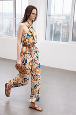 Trendyol Limited Edition Multicolored Patterned Maxi Woven Jumpsuit with Knot Detail on Collar