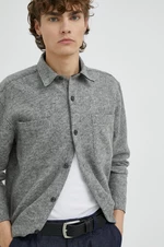 Vlněná košile Bruuns Bazaar Wool Reeves pánská, šedá barva, regular, s klasickým límcem