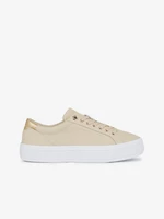 Beige women's leather sneakers Tommy Hilfiger Essentials Vulc Leather Sneaker