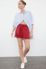 Trendyol Red 100% Linen Elastic Waist High Waist Shorts