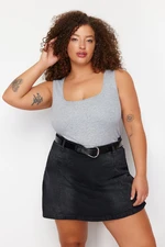 Trendyol Curve Gray Melange Square Neck Plain Basic Camisole Plus Size Undershirt