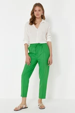 Trendyol Green Elastic Waist Pull On Linen Blend Woven Trousers