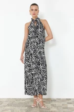 Trendyol Black Animal Patterned Halter Neck Viscose Maxi Woven Dress