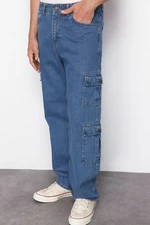 Trendyol Light Blue Cargo Pocket Wide Cut Jeans Loose Denim Trousers